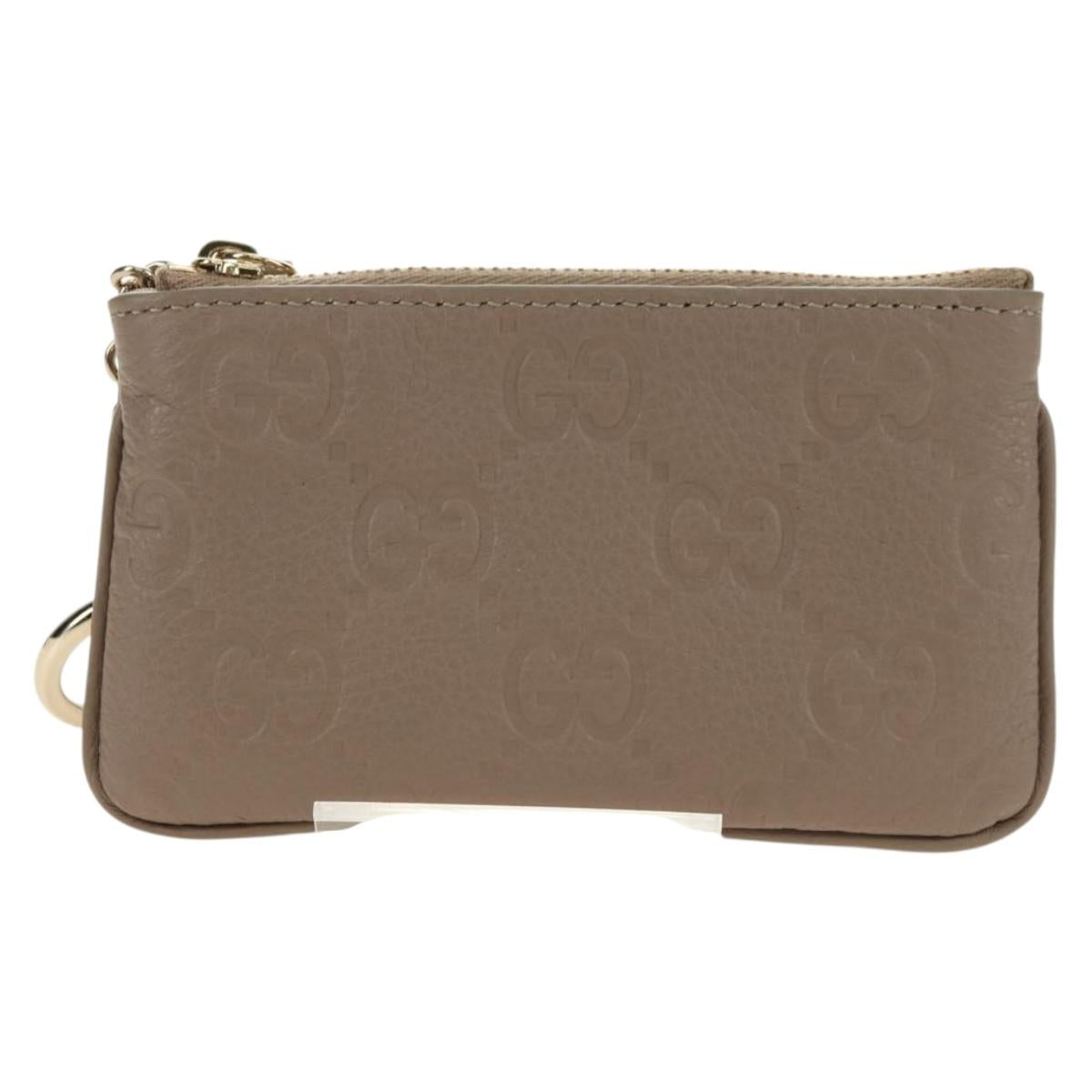 GUCCI GG Emblem Key Pouch Leather Beige Gold 815891 Auth 179515V