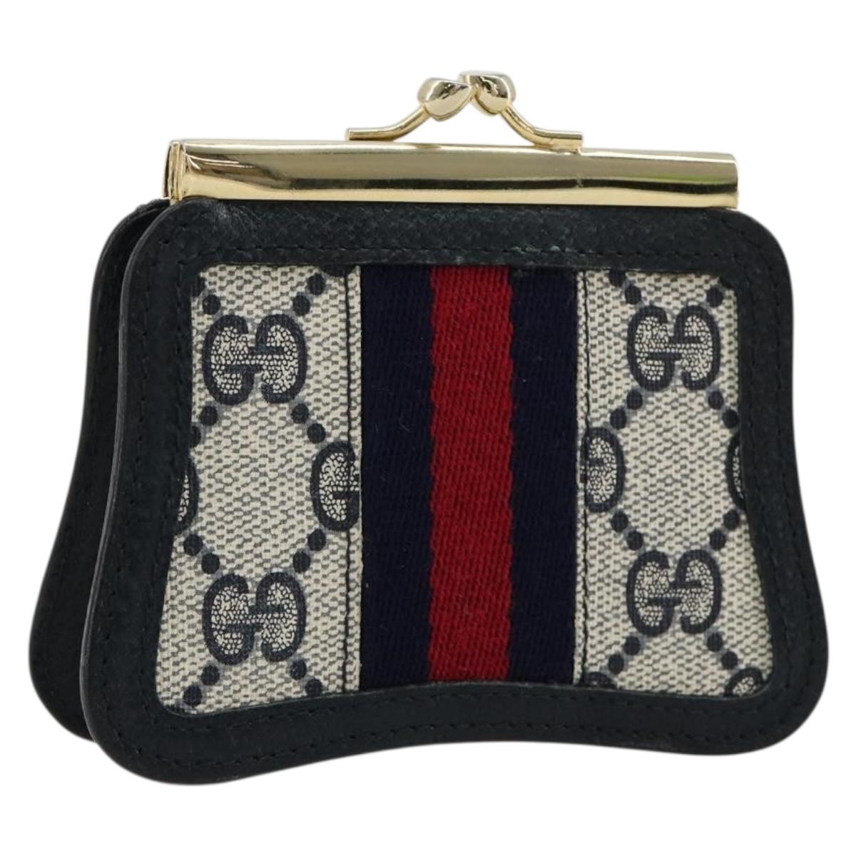 GUCCI GG Supreme Sherry Line Coin Purse PVC Gold Navy Auth 179518A