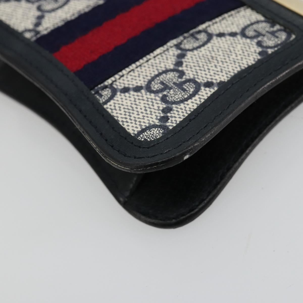 GUCCI GG Supreme Sherry Line Coin Purse PVC Gold Navy Auth 179518A