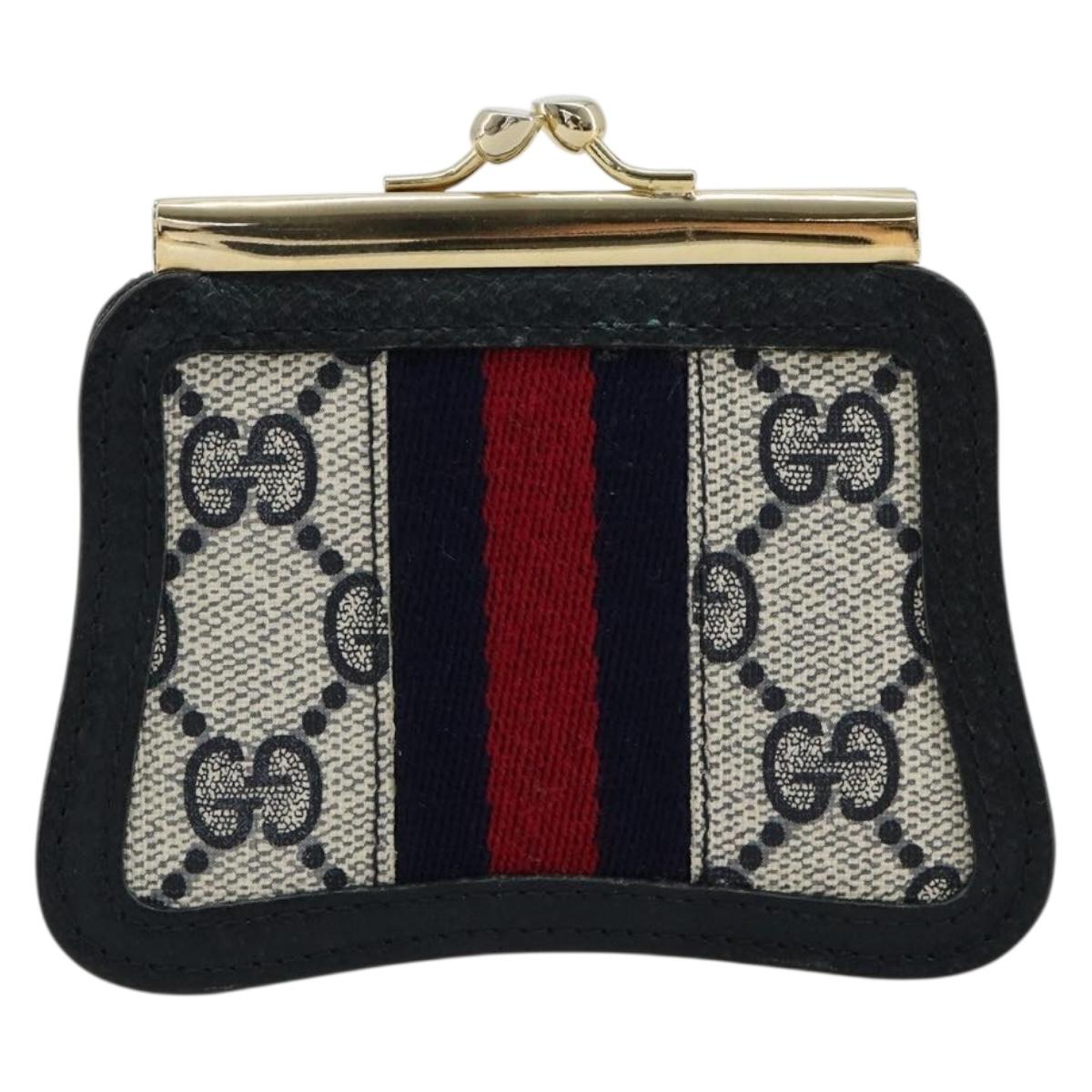 GUCCI GG Supreme Sherry Line Coin Purse PVC Gold Navy Auth 179518A