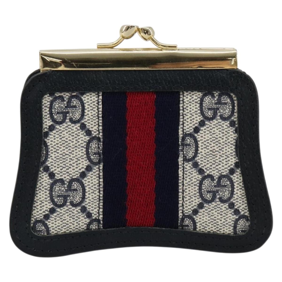 GUCCI GG Supreme Sherry Line Coin Purse PVC Gold Navy Auth 179518A