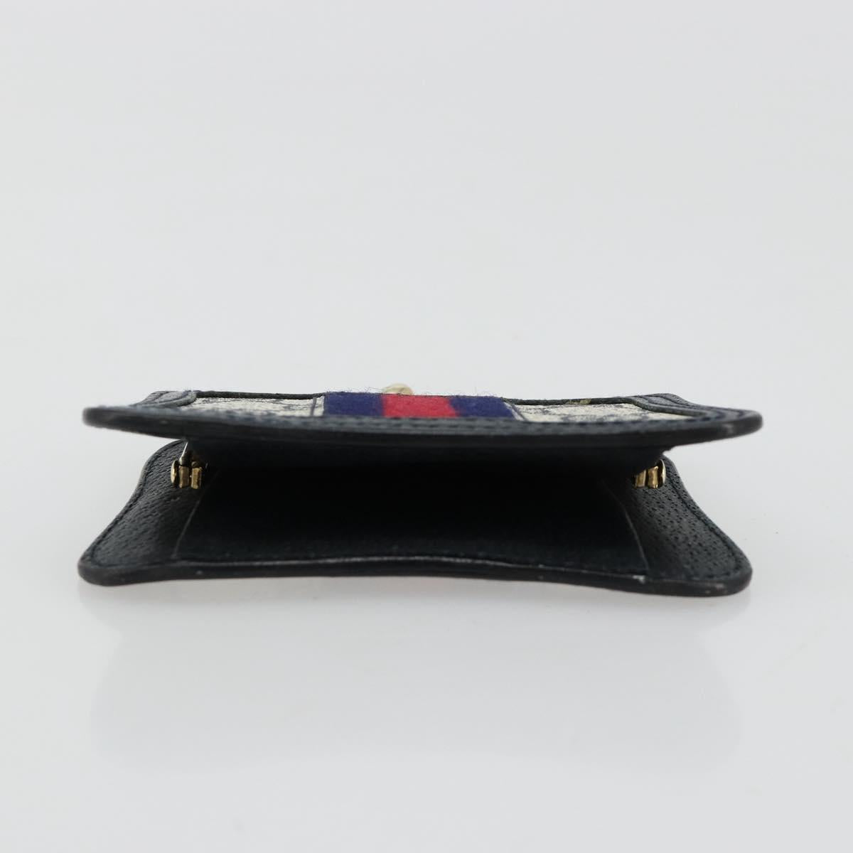 GUCCI GG Supreme Sherry Line Coin Purse PVC Gold Navy Auth 179518A