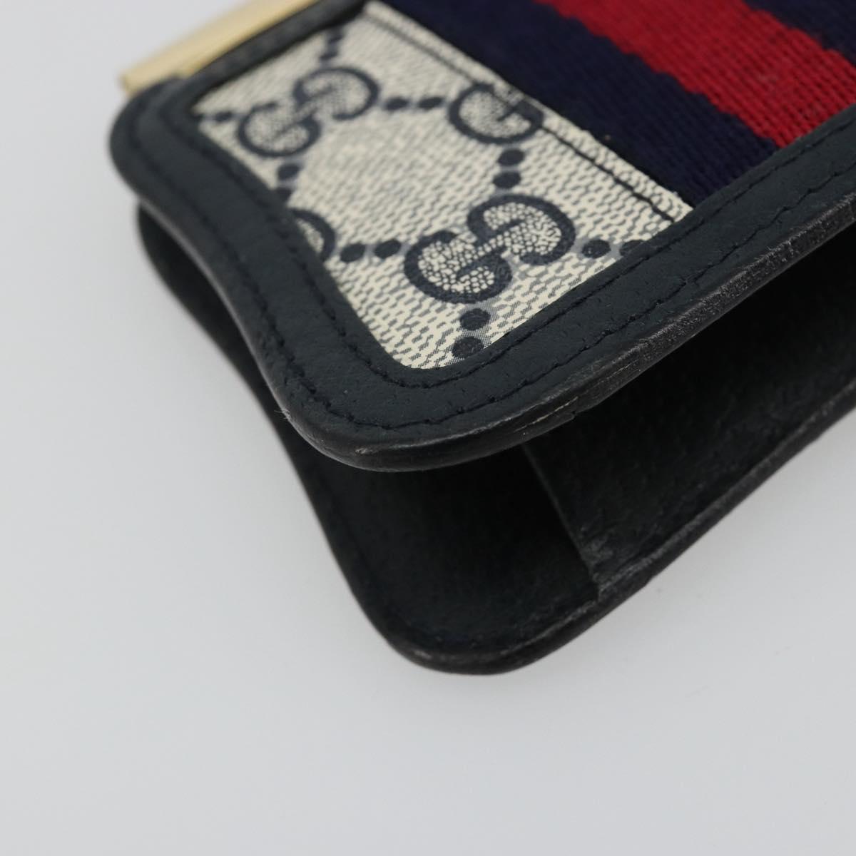 GUCCI GG Supreme Sherry Line Coin Purse PVC Gold Navy Auth 179518A