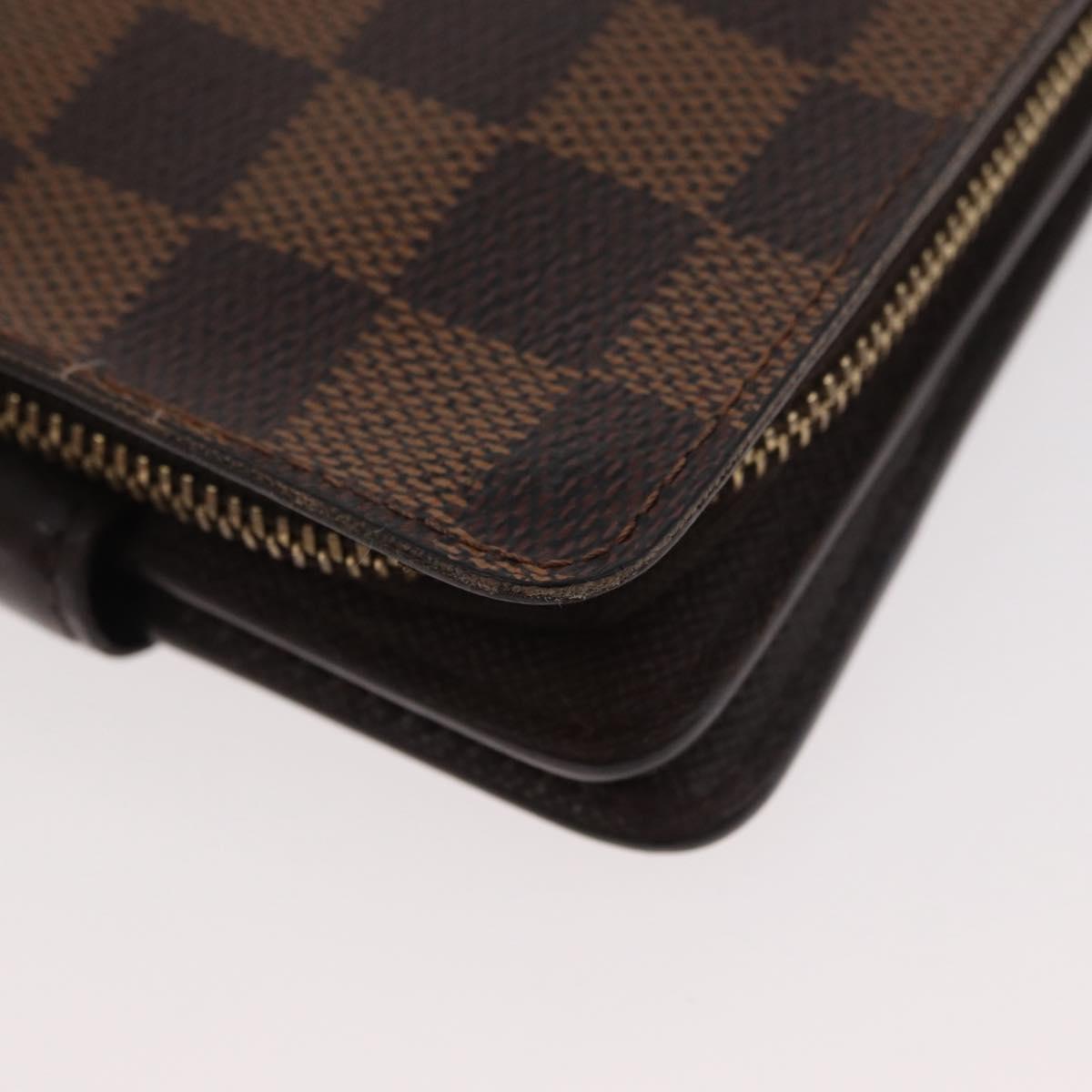 LOUIS VUITTON Damier Ebene Compact Zip Wallet N61668 LV Auth 179519