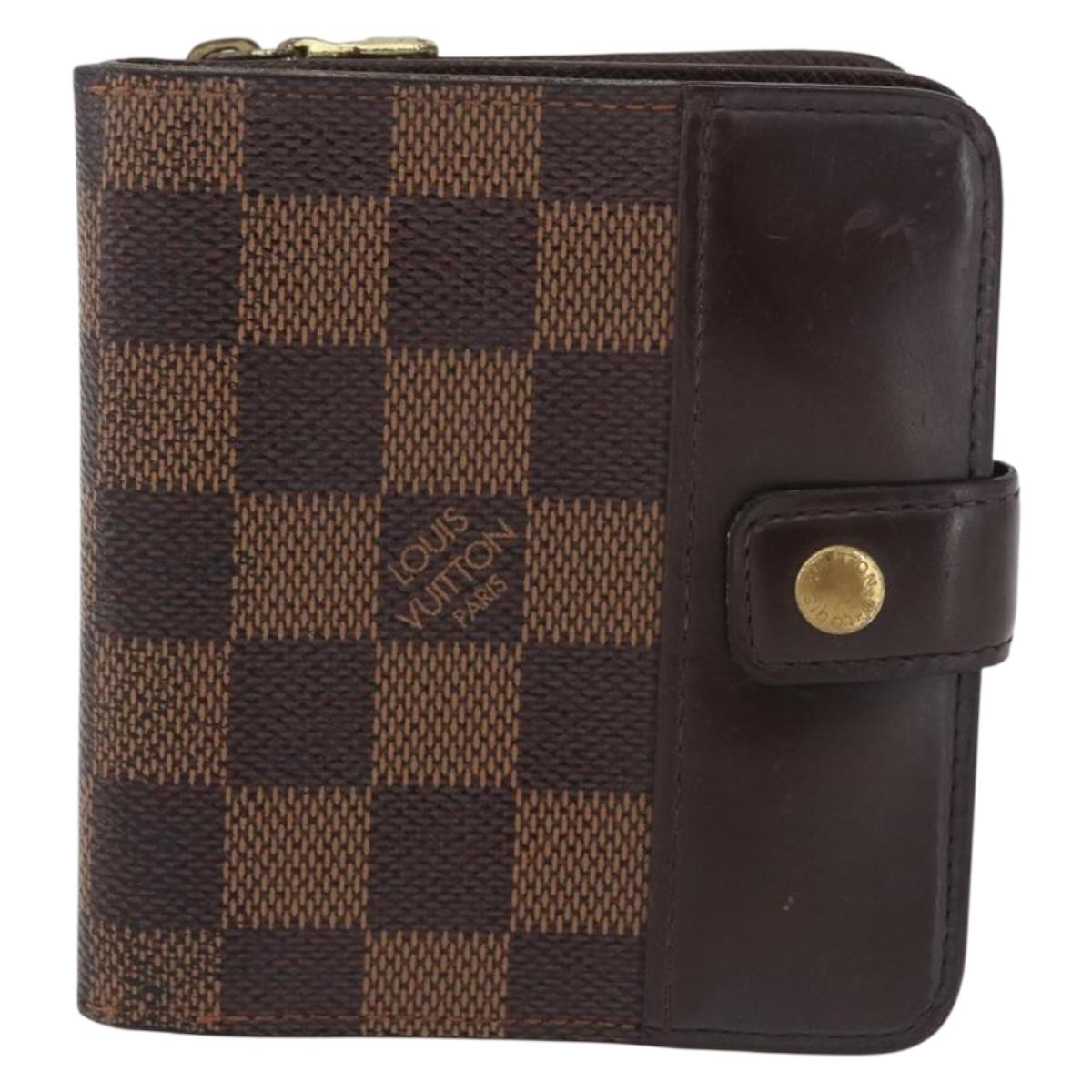 LOUIS VUITTON Damier Ebene Compact Zip Wallet N61668 LV Auth 179519