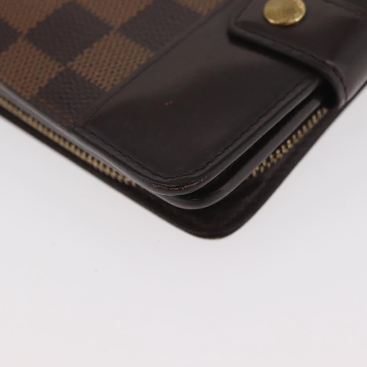 LOUIS VUITTON Damier Ebene Compact Zip Wallet N61668 LV Auth 179519