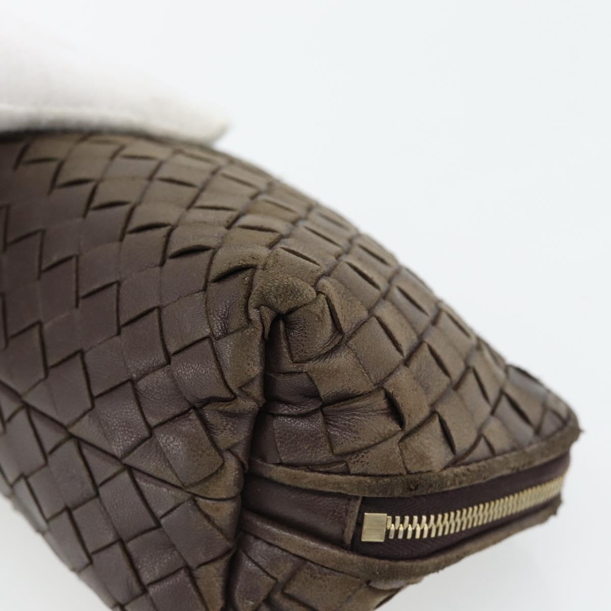 BOTTEGA VENETA INTRECCIATO Pouch Leather Brown Gold Auth 179520