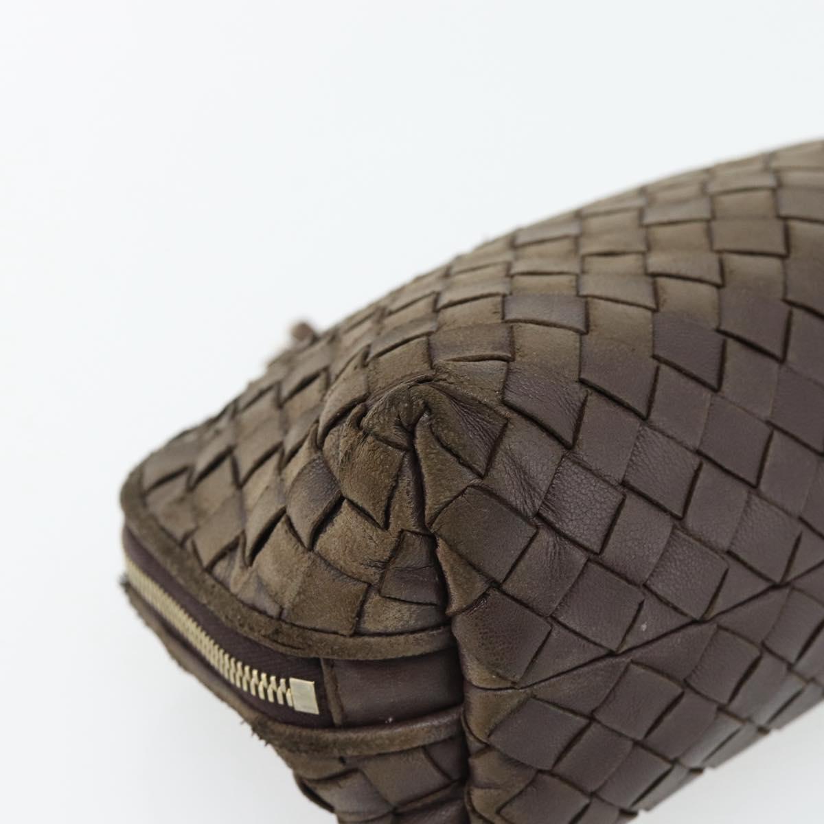 BOTTEGA VENETA INTRECCIATO Pouch Leather Brown Gold Auth 179520