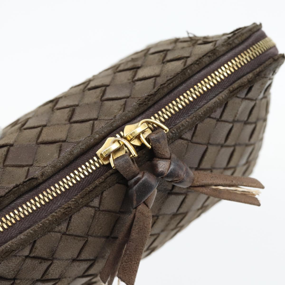 BOTTEGA VENETA INTRECCIATO Pouch Leather Brown Gold Auth 179520