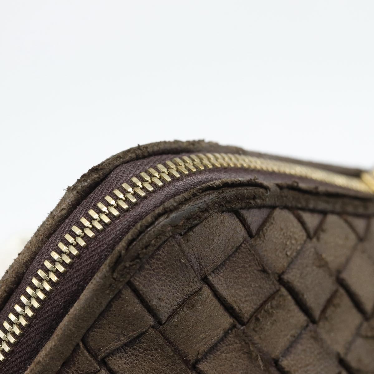 BOTTEGA VENETA INTRECCIATO Pouch Leather Brown Gold Auth 179520