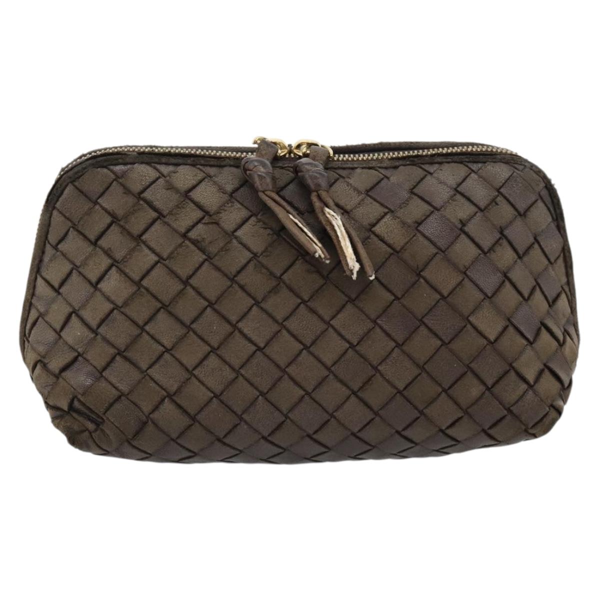 BOTTEGA VENETA INTRECCIATO Pouch Leather Brown Gold Auth 179520