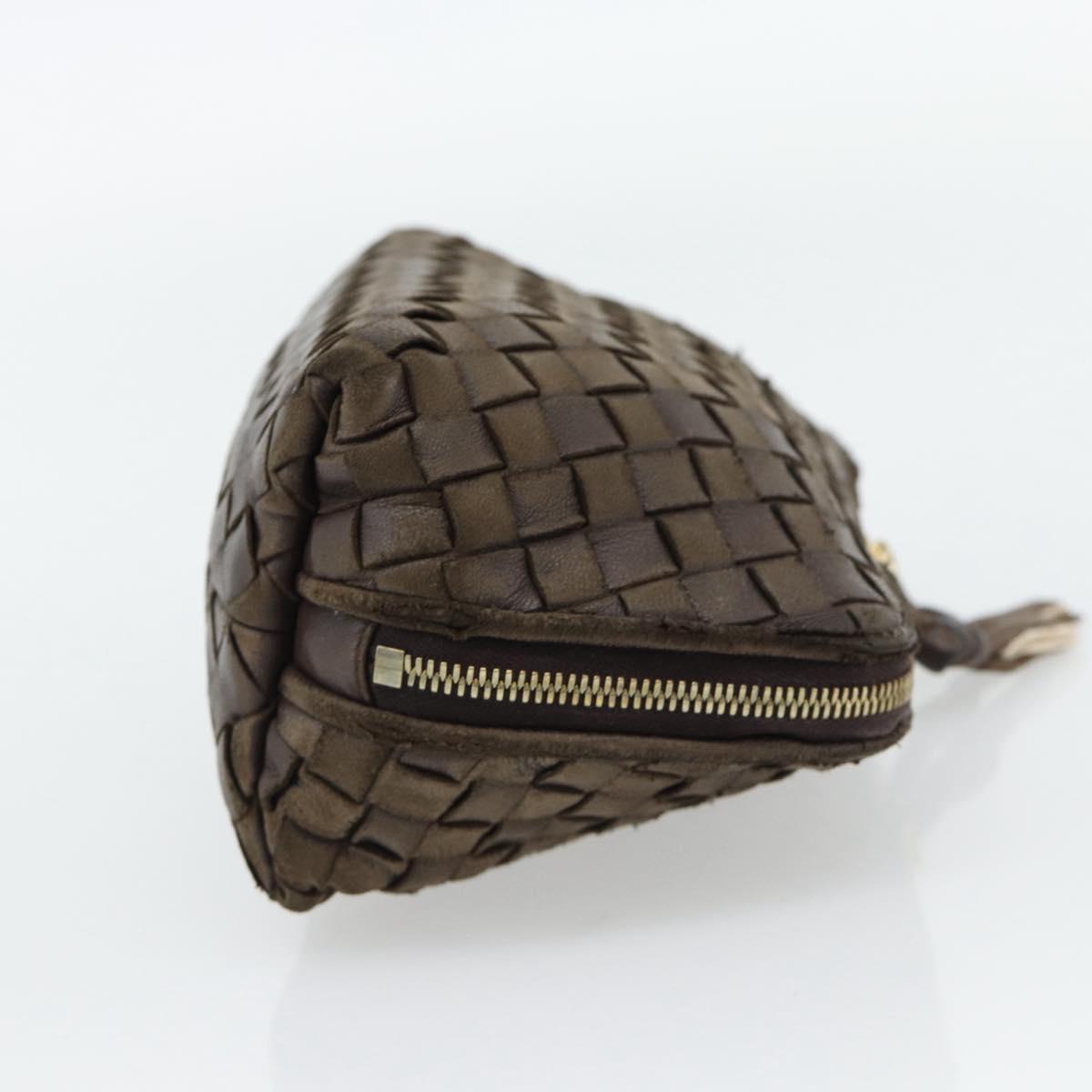 BOTTEGA VENETA INTRECCIATO Pouch Leather Brown Gold Auth 179520