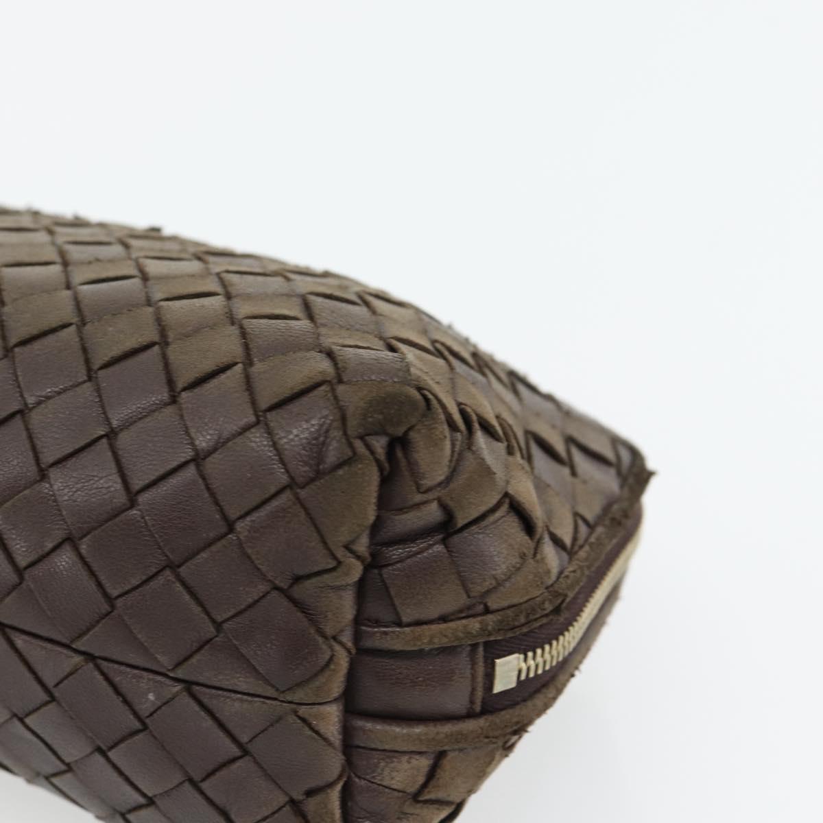 BOTTEGA VENETA INTRECCIATO Pouch Leather Brown Gold Auth 179520