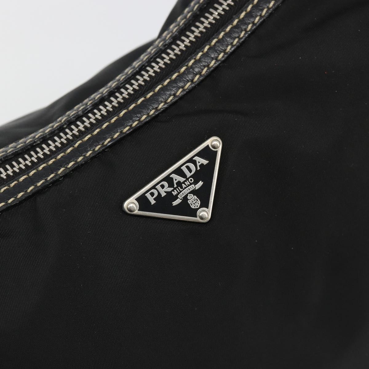 PRADA Shoulder Bag Nylon Leather Black Silver Auth 179529A