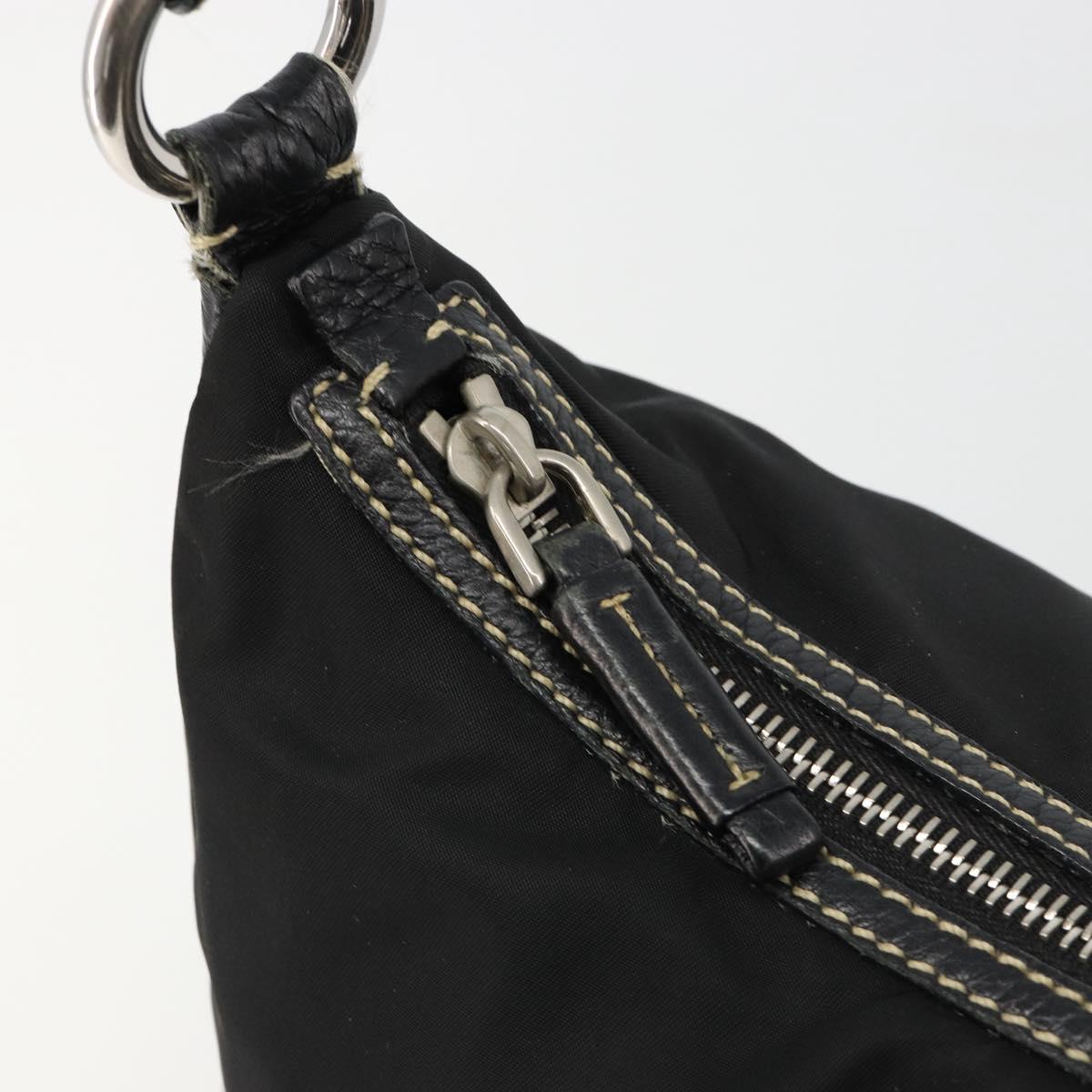 PRADA Shoulder Bag Nylon Leather Black Silver Auth 179529A