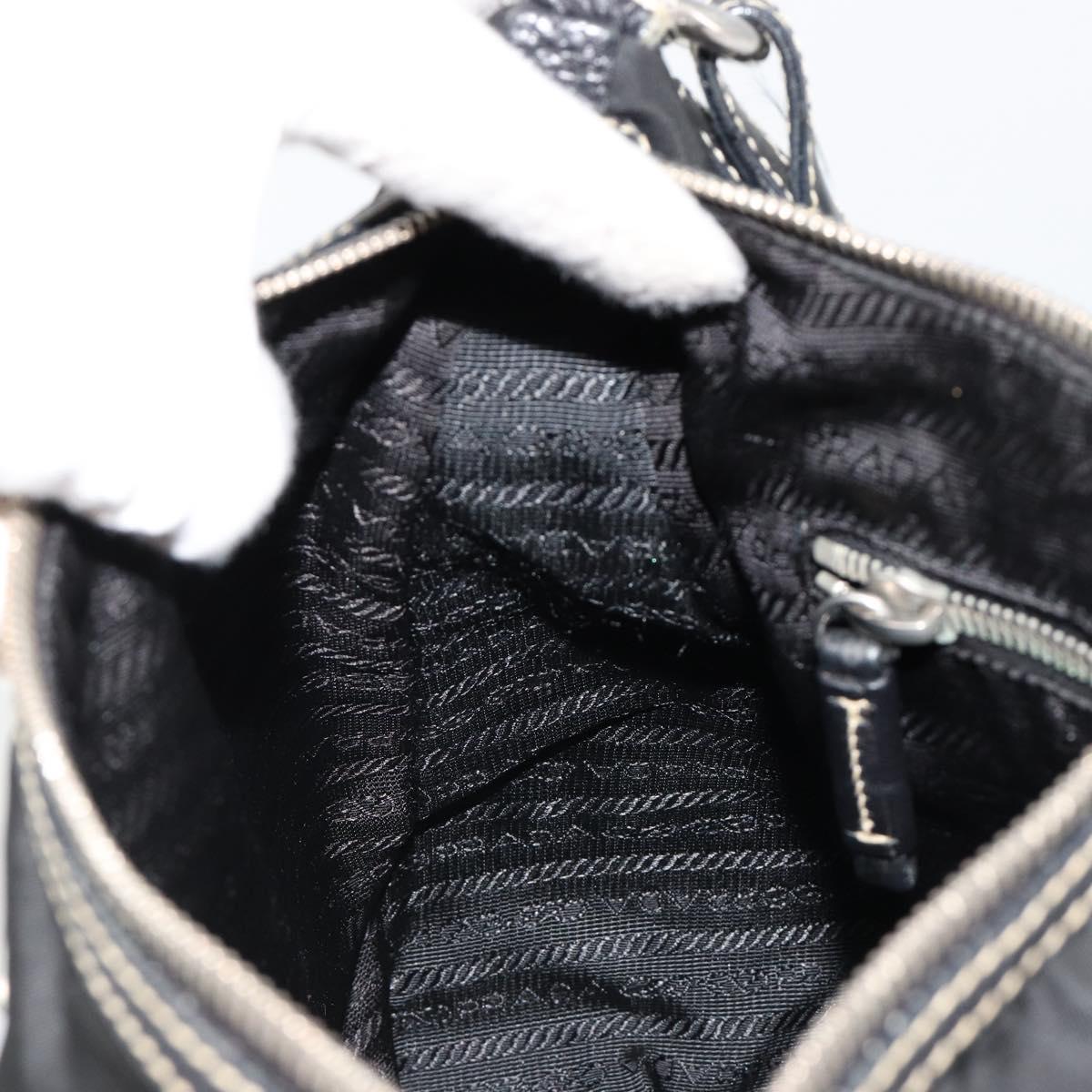 PRADA Shoulder Bag Nylon Leather Black Silver Auth 179529A