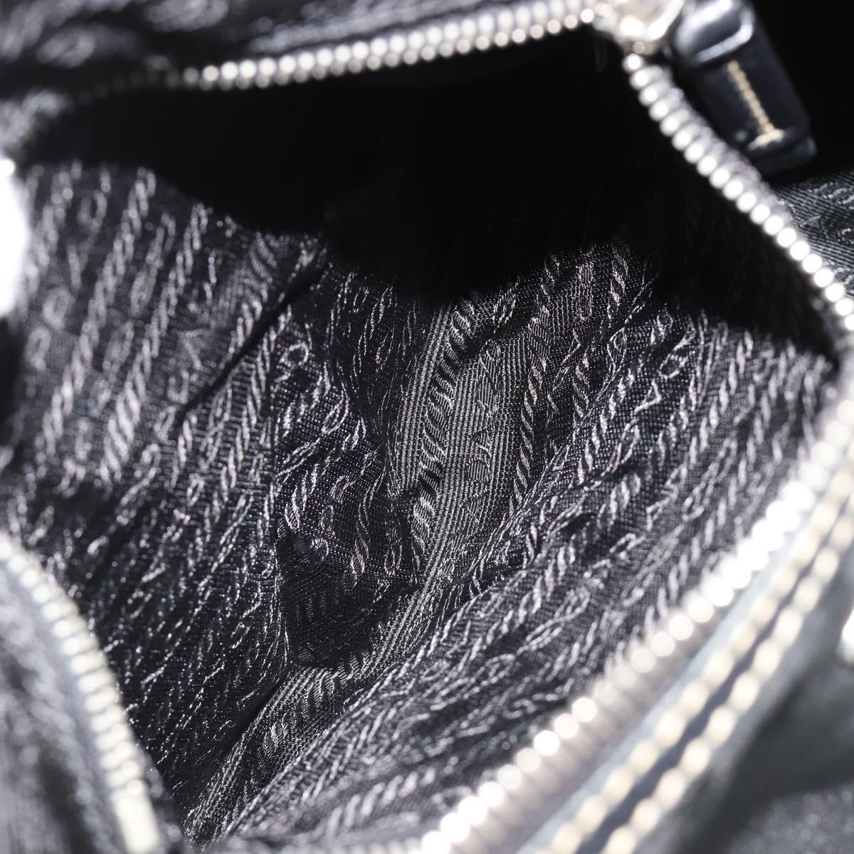 PRADA Shoulder Bag Nylon Leather Black Silver Auth 179529A