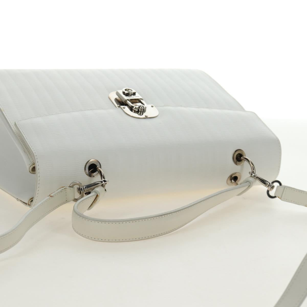 Salvatore Ferragamo Gancini Hand Bag PVC Leather 2way White Silver Auth 179530V