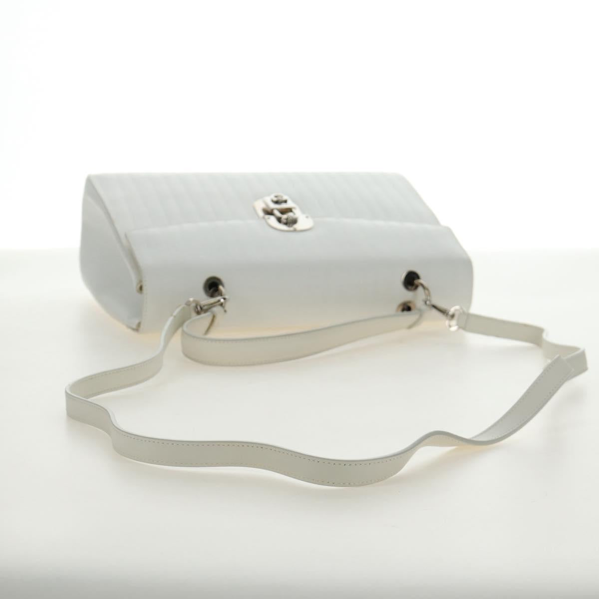 Salvatore Ferragamo Gancini Hand Bag PVC Leather 2way White Silver Auth 179530V