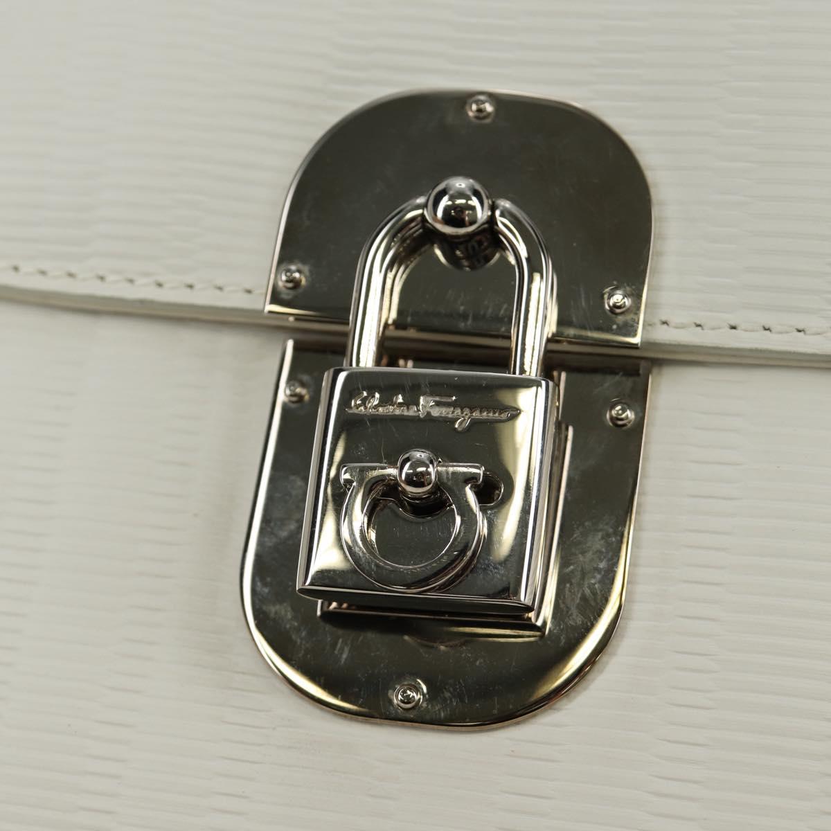 Salvatore Ferragamo Gancini Hand Bag PVC Leather 2way White Silver Auth 179530V