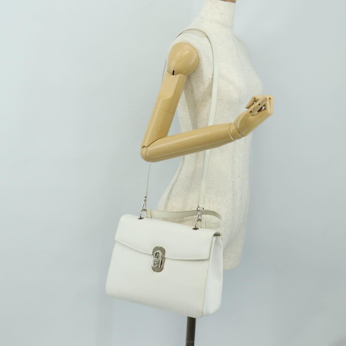 Salvatore Ferragamo Gancini Hand Bag PVC Leather 2way White Silver Auth 179530V