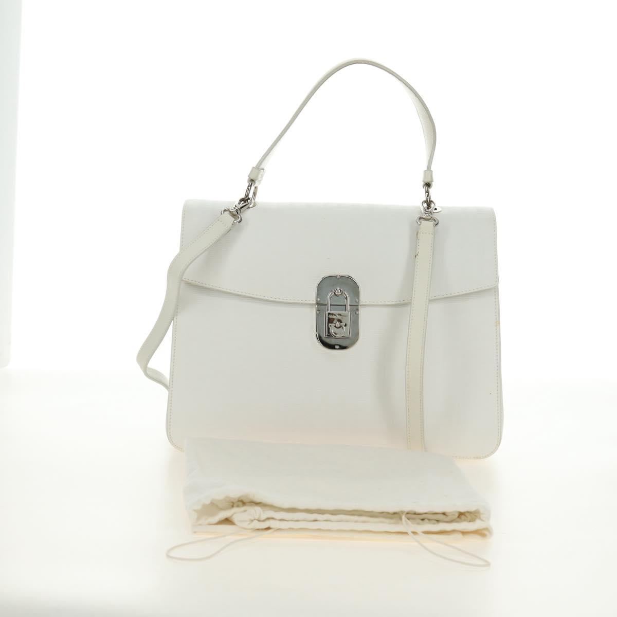 Salvatore Ferragamo Gancini Hand Bag PVC Leather 2way White Silver Auth 179530V