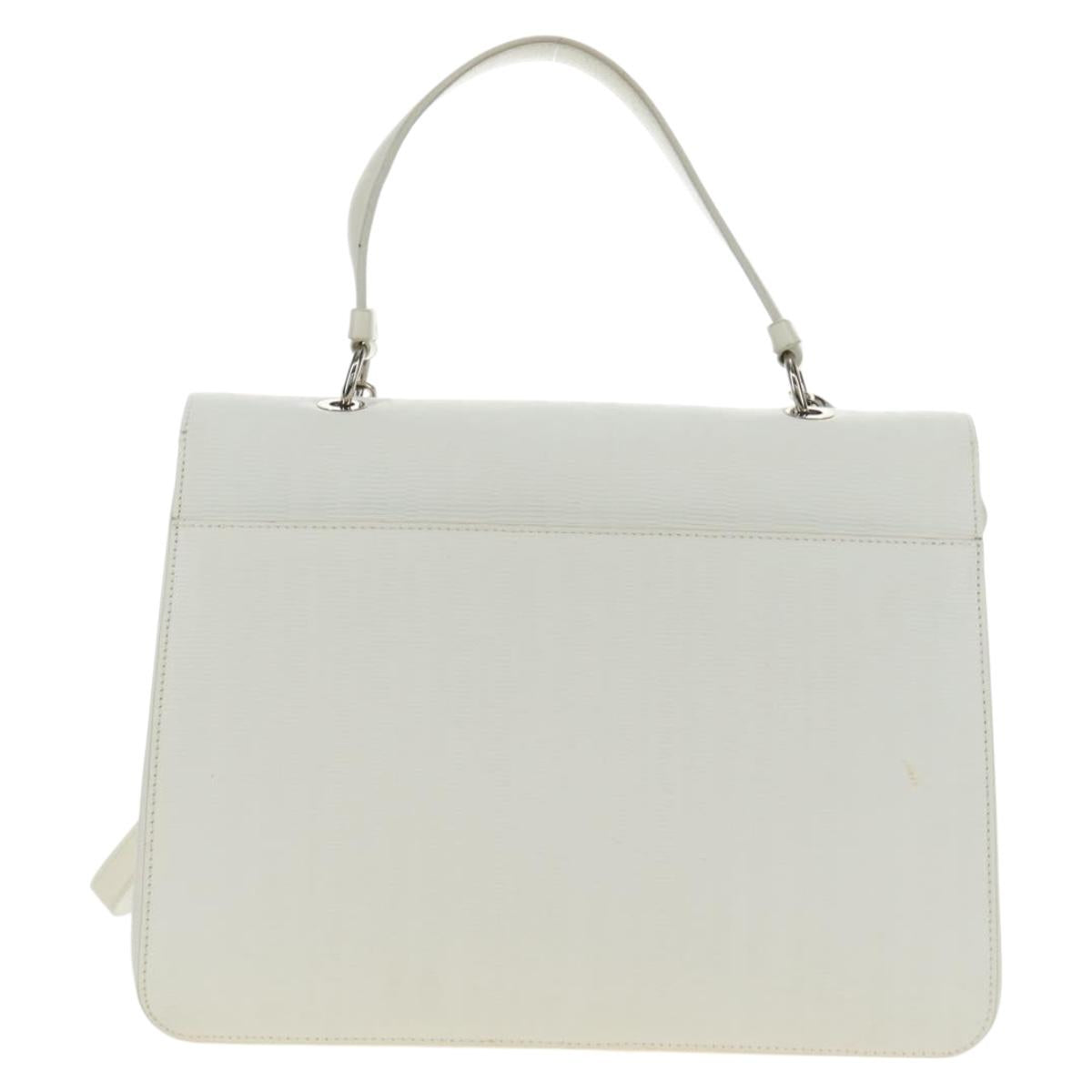 Salvatore Ferragamo Gancini Hand Bag PVC Leather 2way White Silver Auth 179530V