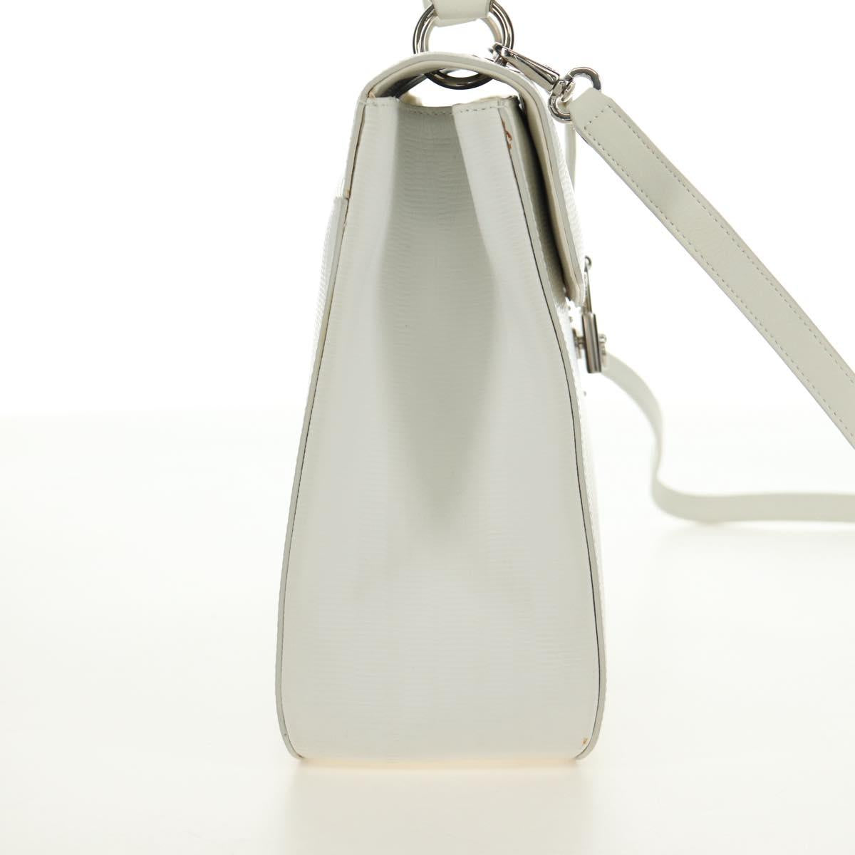 Salvatore Ferragamo Gancini Hand Bag PVC Leather 2way White Silver Auth 179530V