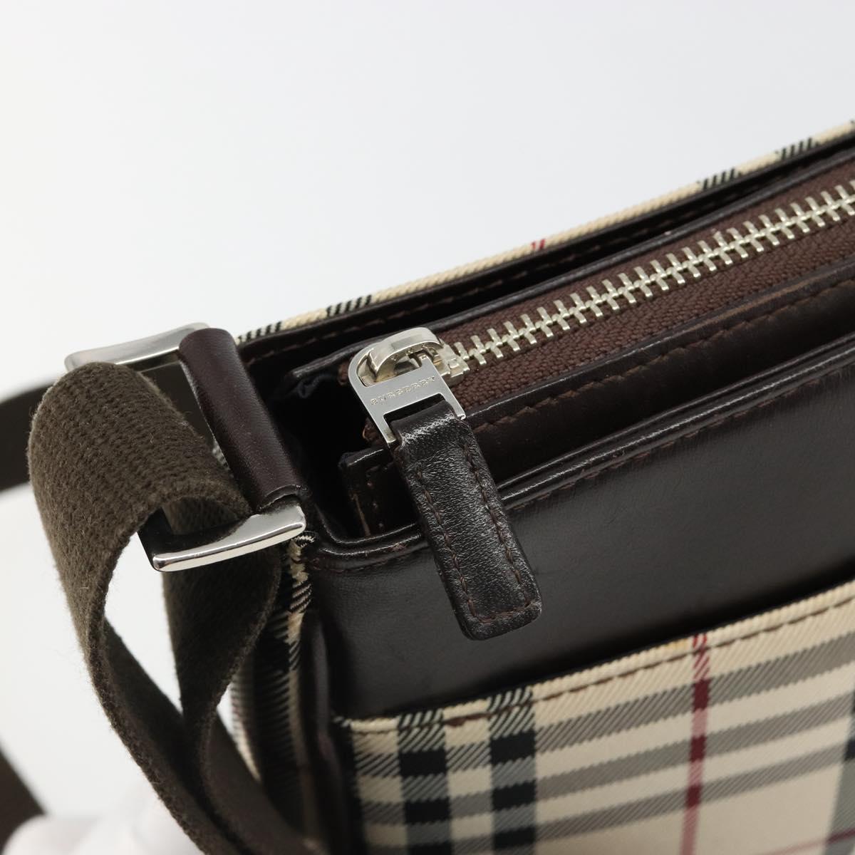BURBERRY Nova Check Shoulder Bag Canvas Silver Beige Auth 179533