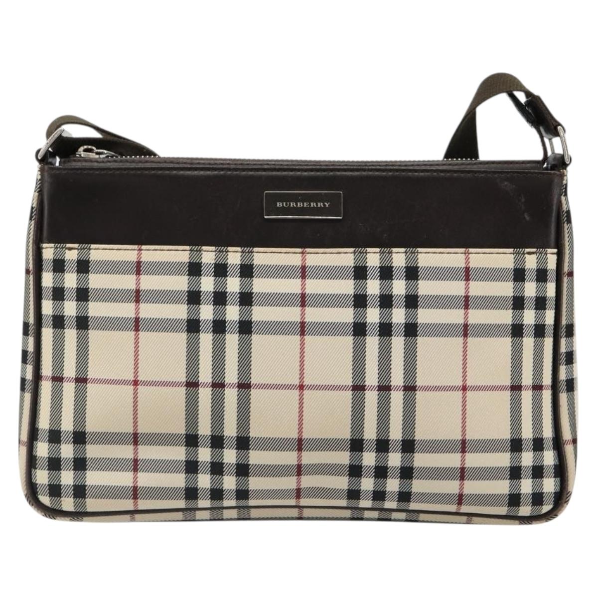 BURBERRY Nova Check Shoulder Bag Canvas Silver Beige Auth 179533