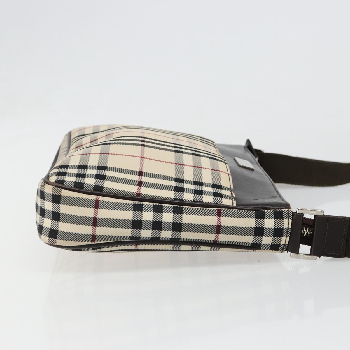 BURBERRY Nova Check Shoulder Bag Canvas Silver Beige Auth 179533