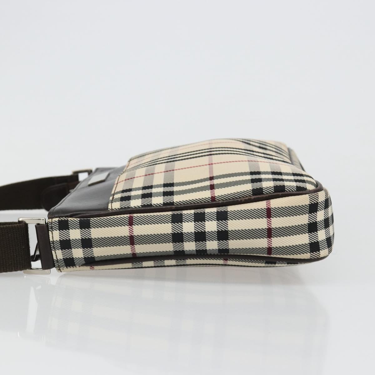 BURBERRY Nova Check Shoulder Bag Canvas Silver Beige Auth 179533