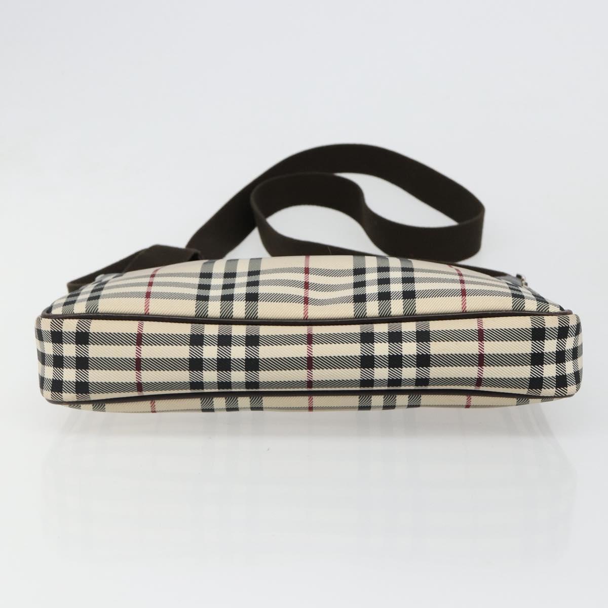 BURBERRY Nova Check Shoulder Bag Canvas Silver Beige Auth 179533