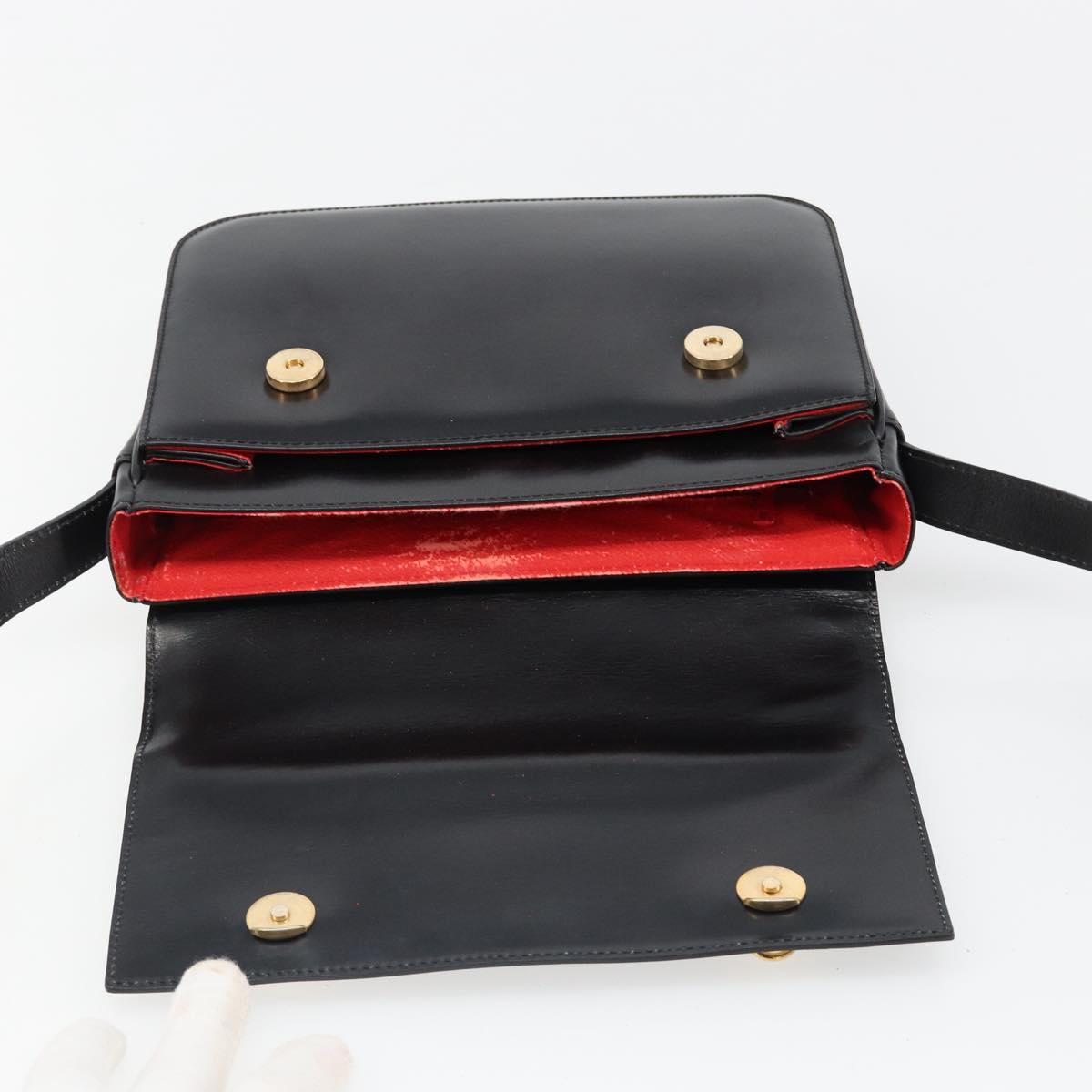 CELINE Shoulder Bag Leather Black Gold Auth 179534A