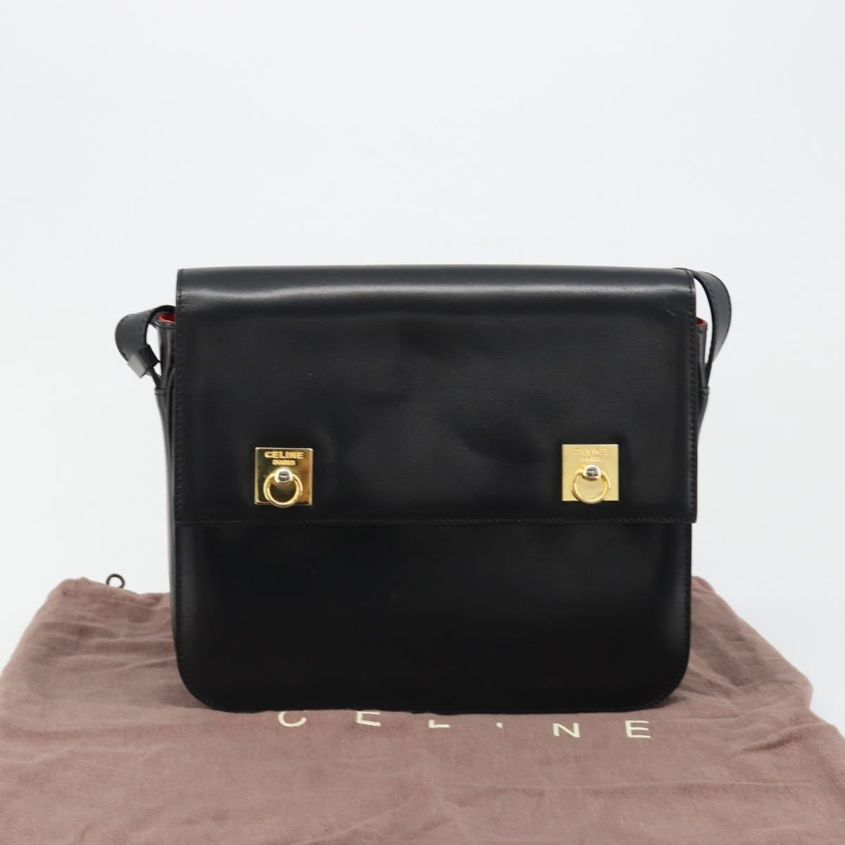 CELINE Shoulder Bag Leather Black Gold Auth 179534A