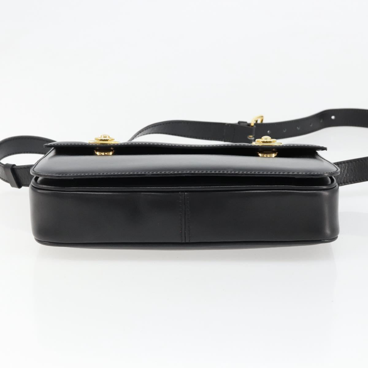 CELINE Shoulder Bag Leather Black Gold Auth 179534A