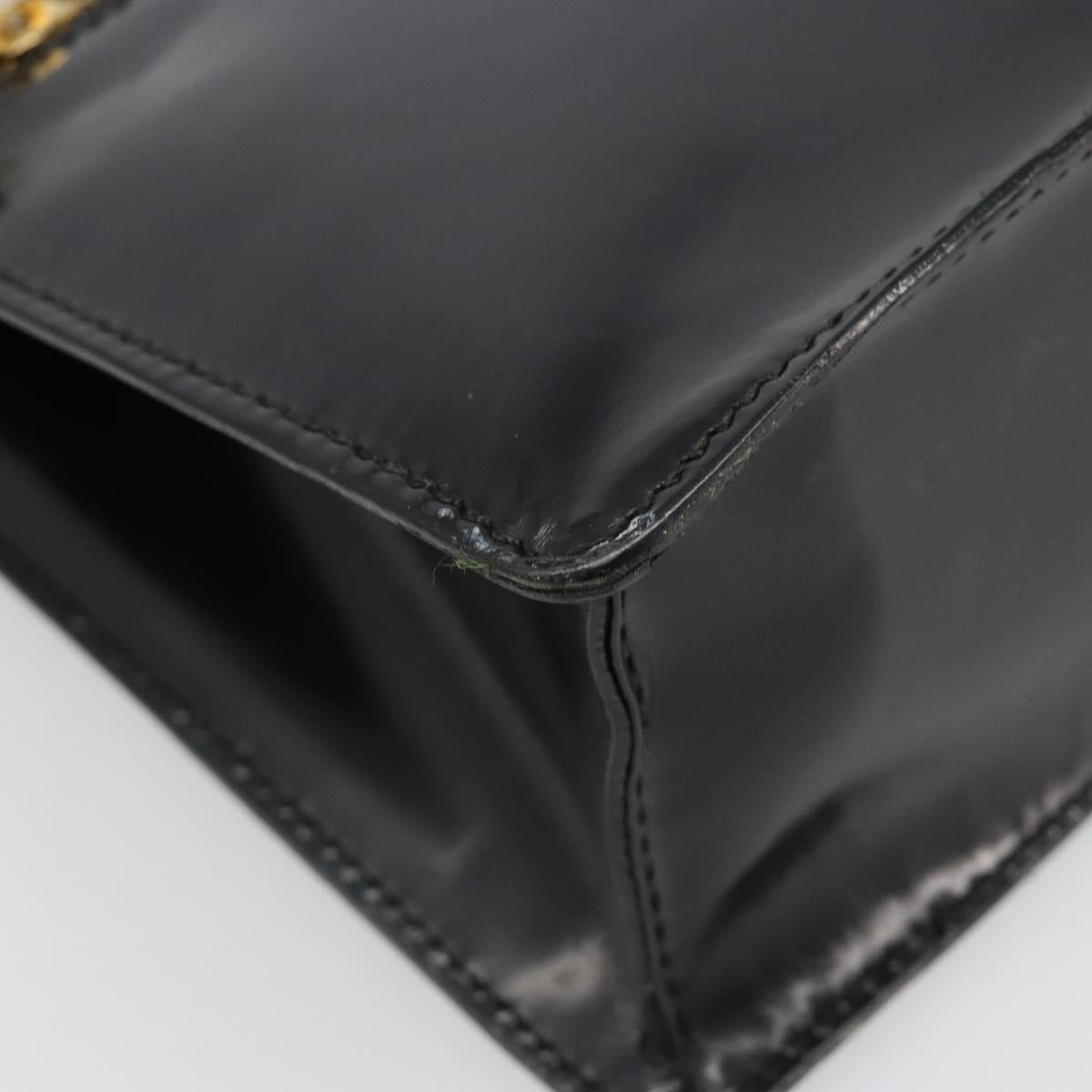 GUCCI Bamboo Hand Bag Patent leather Black Gold Auth 179535