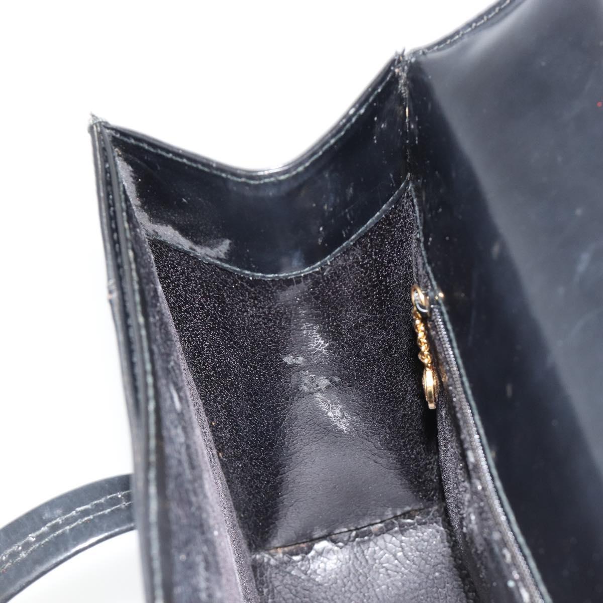 GUCCI Bamboo Hand Bag Patent leather Black Gold Auth 179535