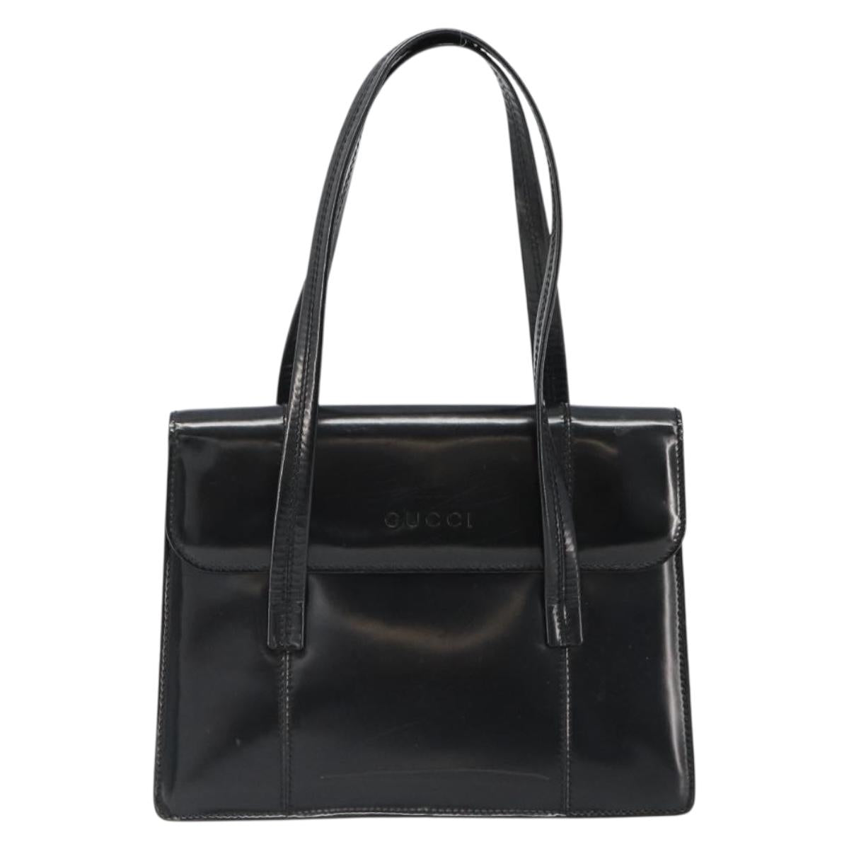 GUCCI Bamboo Hand Bag Patent leather Black Gold Auth 179535