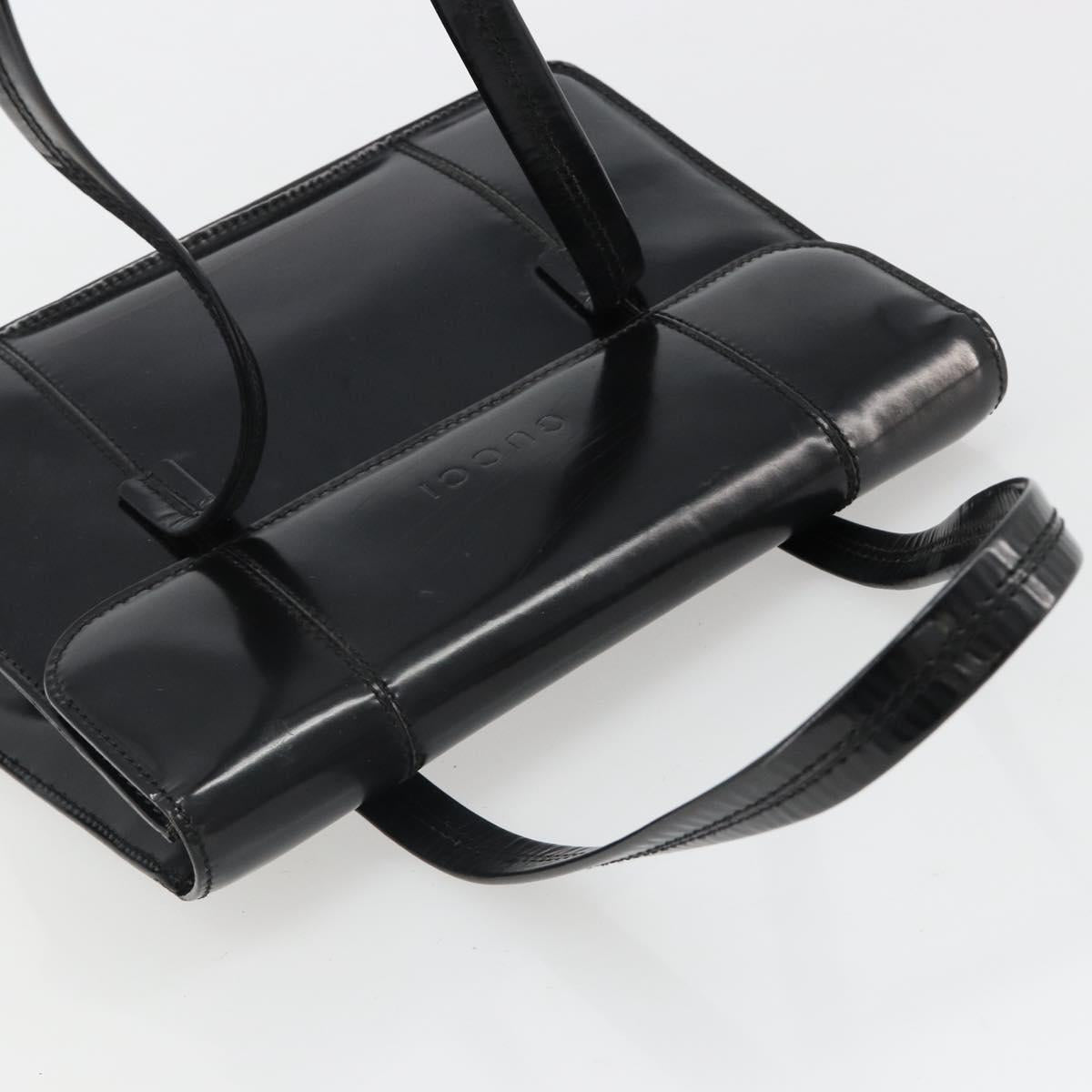 GUCCI Bamboo Hand Bag Patent leather Black Gold Auth 179535