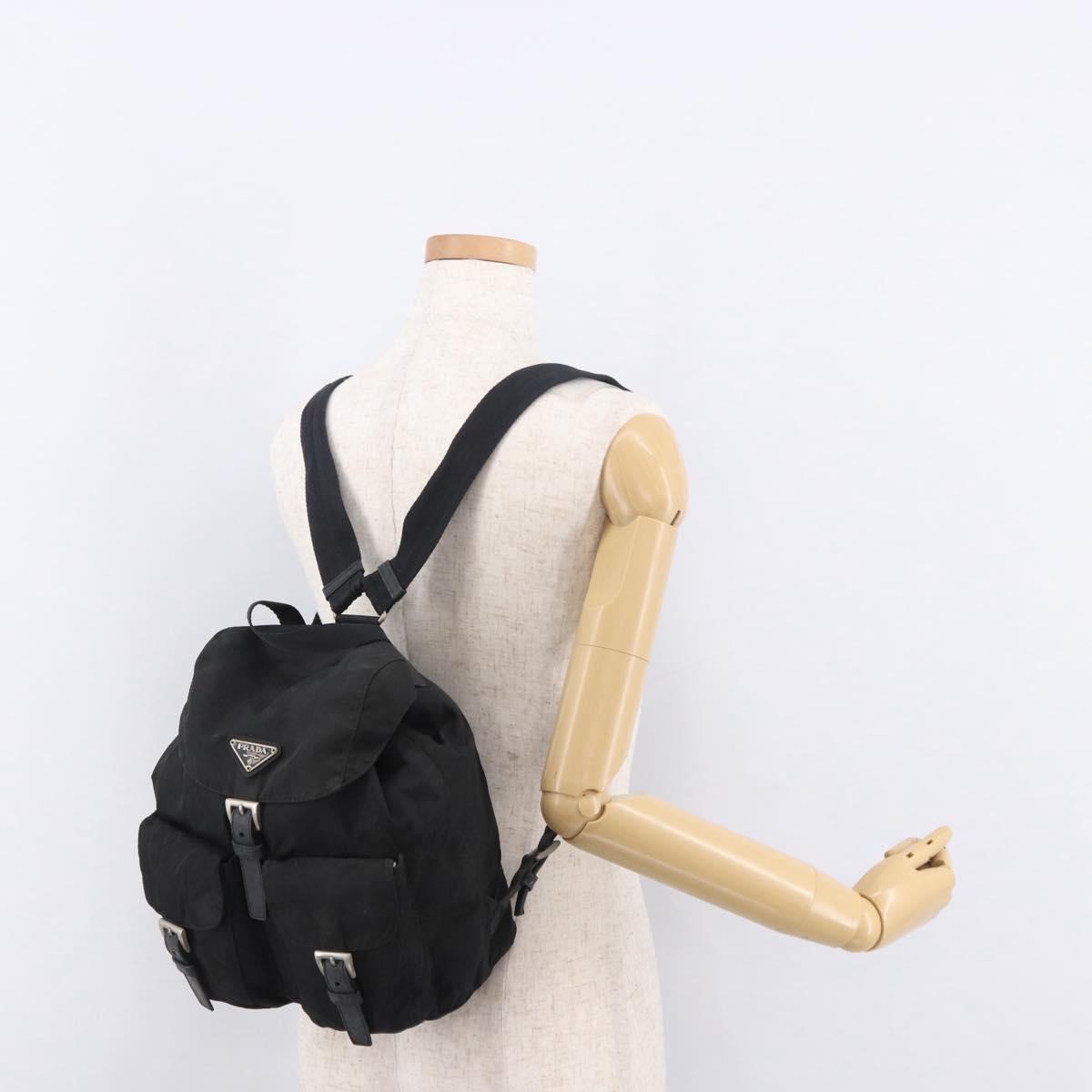 PRADA Backpack Nylon Black Silver Auth 179537