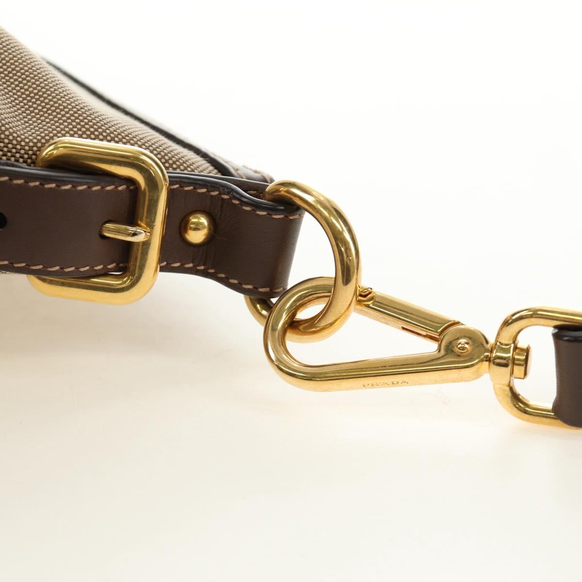 PRADA Shoulder Bag Canvas Beige Gold Auth 179538V