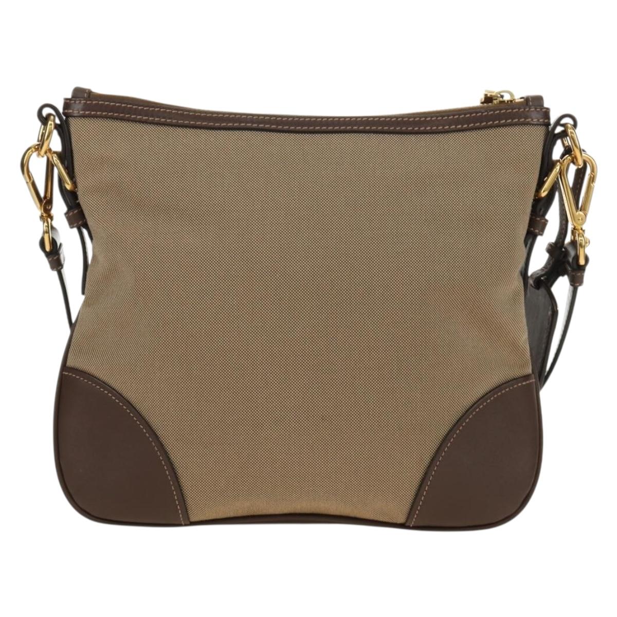 PRADA Shoulder Bag Canvas Beige Gold Auth 179538V
