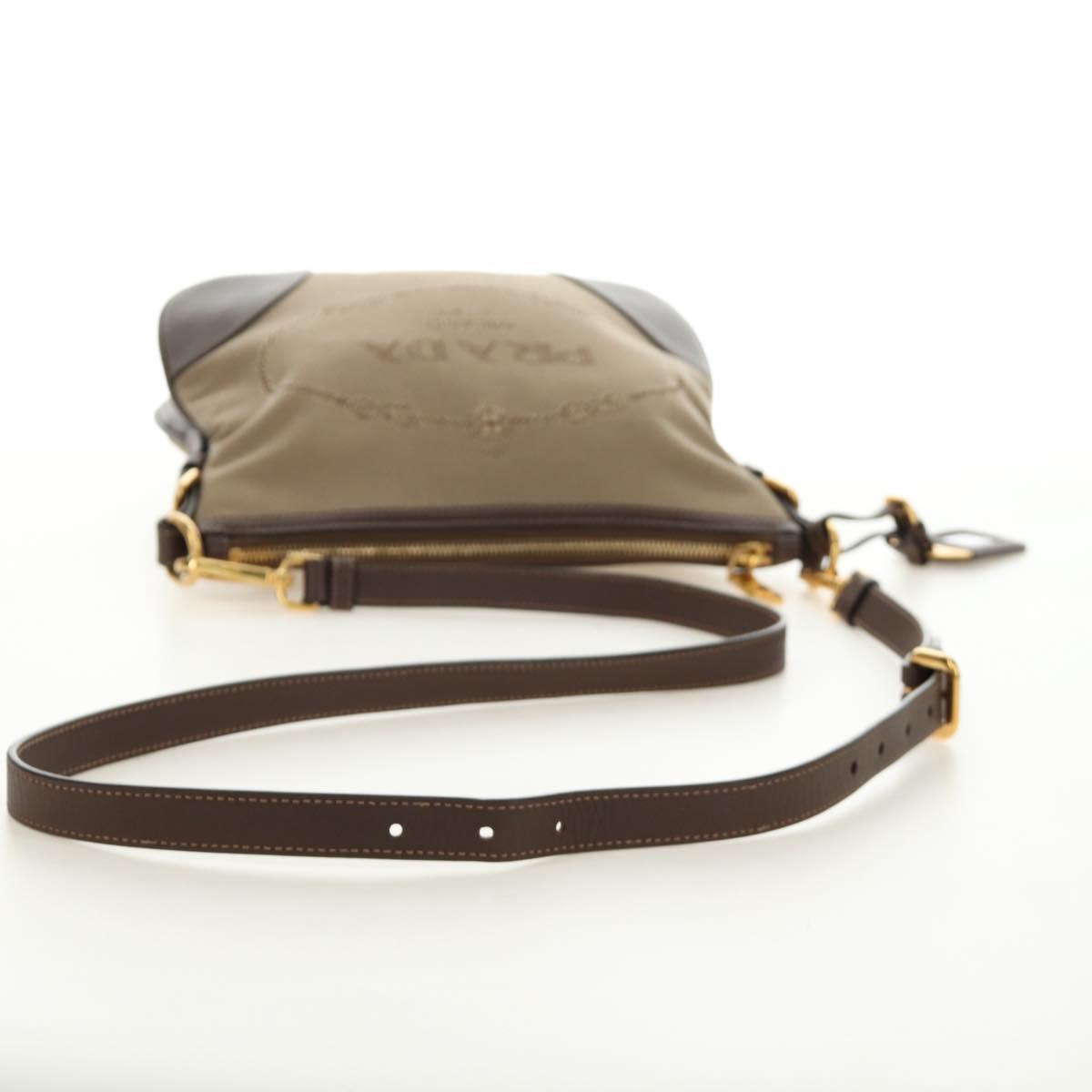 PRADA Shoulder Bag Canvas Beige Gold Auth 179538V