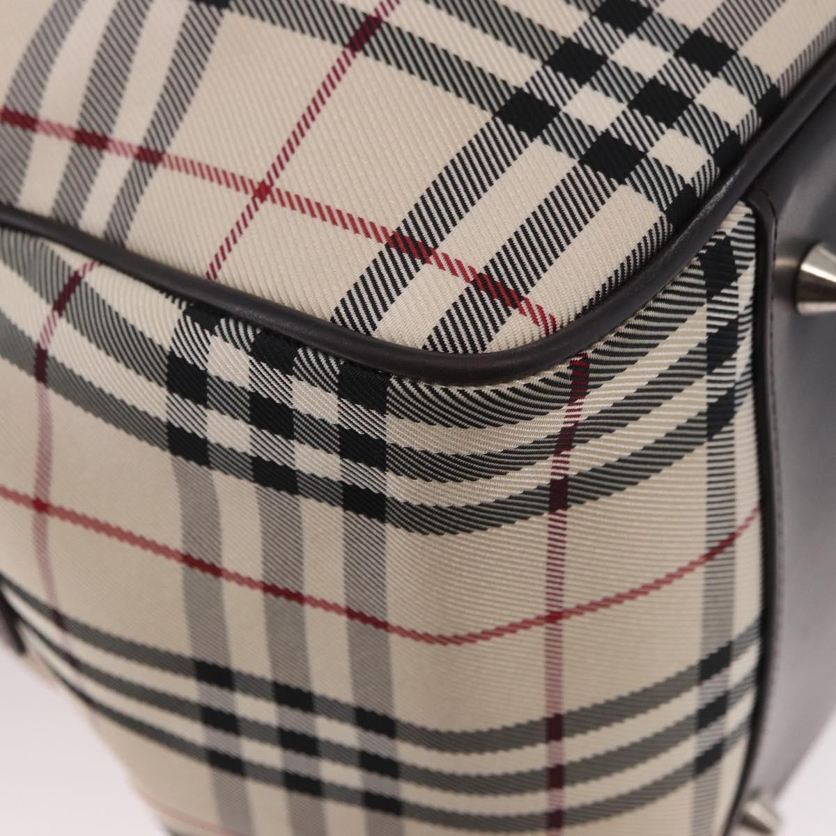 BURBERRY Nova Check Boston Bag Canvas 2way Beige Silver Auth 179541A