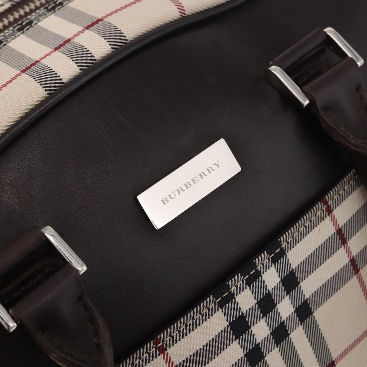 BURBERRY Nova Check Boston Bag Canvas 2way Beige Silver Auth 179541A