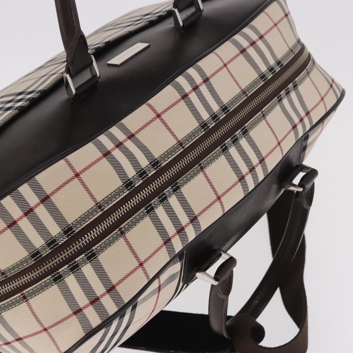 BURBERRY Nova Check Boston Bag Canvas 2way Beige Silver Auth 179541A
