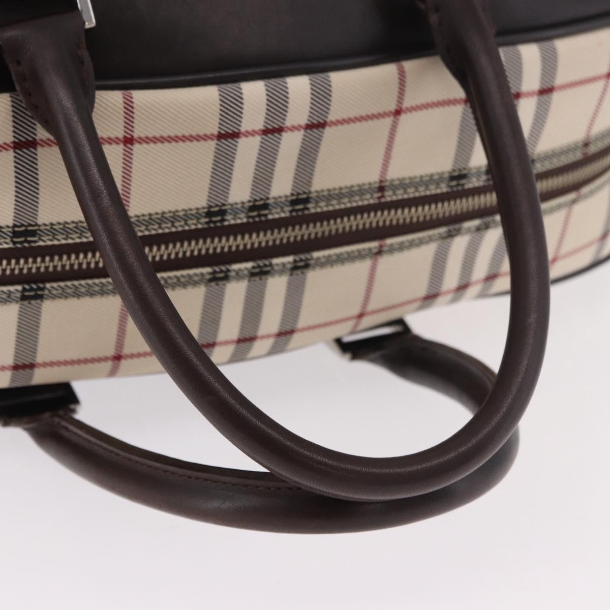 BURBERRY Nova Check Boston Bag Canvas 2way Beige Silver Auth 179541A