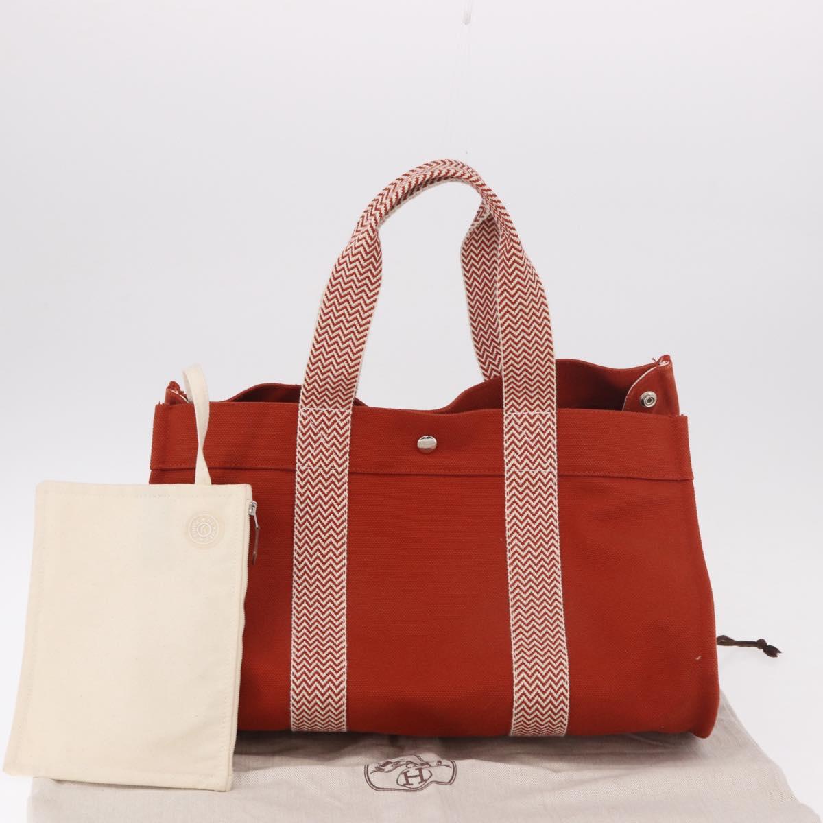 HERMES Cannes MM Hand Bag cotton Orange Silver Auth 179542A