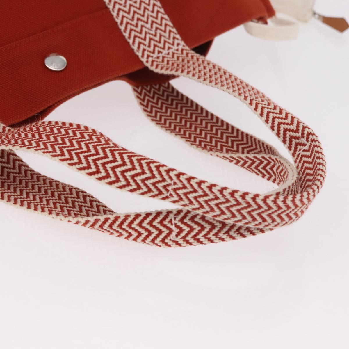 HERMES Cannes MM Hand Bag cotton Orange Silver Auth 179542A